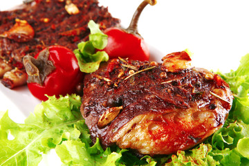 served beef steak on plate