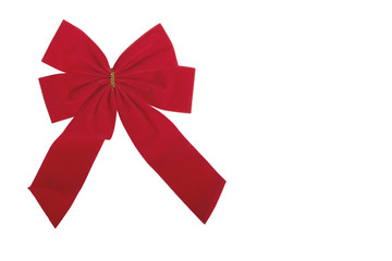 Red velvet ribbon and bow isolated on white