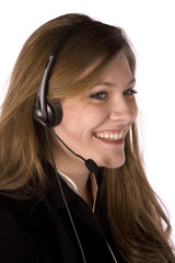 woman smiling wearing headset