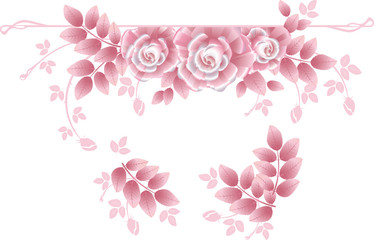 Design elements with pink silky roses.