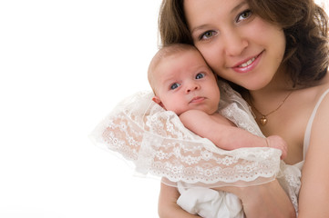 Fototapeta na wymiar Smiling mother with baby girl