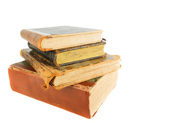 stack of old books isolated on the white background