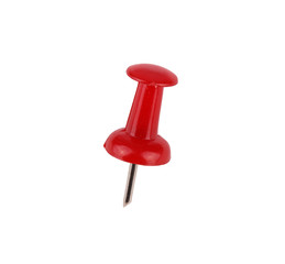 Macro of red push pin over white background