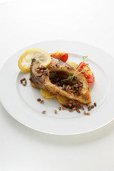 carp on organic potato and healthy vegetable