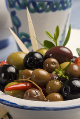 Spanish tapas. Olives in a plate.