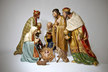 Figurine nativity Christmas scenes.Isolated
