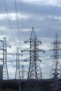 High voltage towers and cables, Brateevo, Moscow
