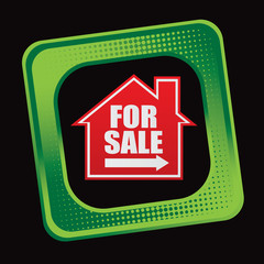 for sale sign tilted green halftone web button