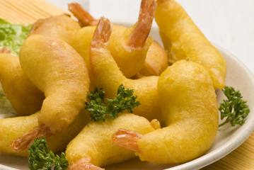 Spanish tapas.Batter-dipped prawns. Gambas con gabardina.