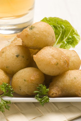 Spanish tapas. Salt cod fritters. Bunuelos de bacalao.