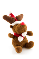 Stuffed rudolph reindeer over white background