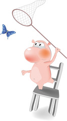 the hippopotamus catches the butterfly a net