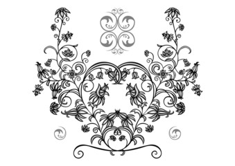 Abstract floral ornament in black, grey and white colors