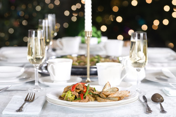 Beef and broccoli stirfry on table