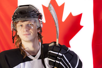 ice hockey player over canadian flag