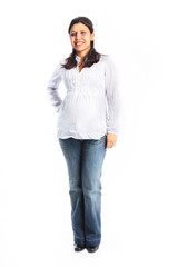 Full body picture of pregnant young woman isolated