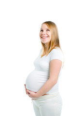 Beautiful  pregnant blonde woman in studio sho