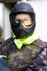 Portrait of a player in paintball.