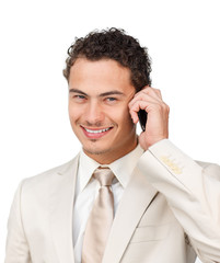 Young hispanic businessman using a mobile phone