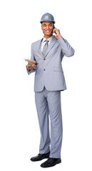 Self-assured architect on phone