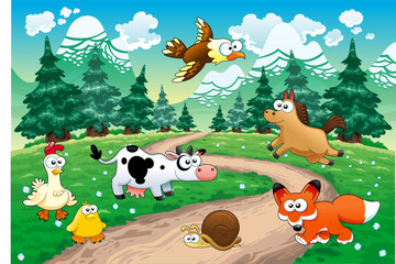 Obraz na płótnie Canvas Family of animals with background. Vector illustration