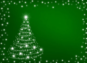 Card for the holiday  with branches and fir-tree on the green ba