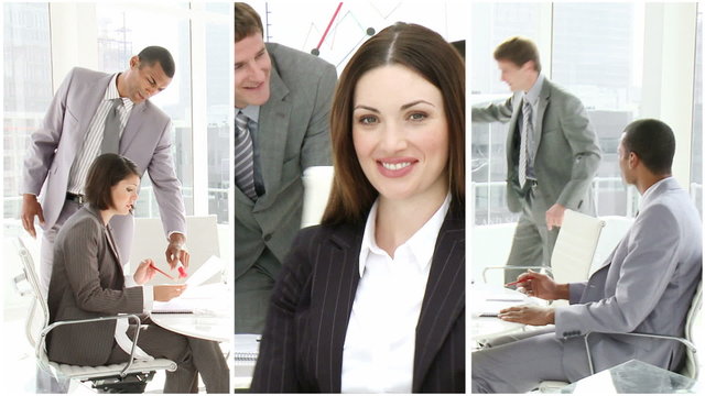 Collage of HDvideo footage of a business call centre