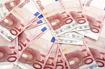 Euro banknotes with coins, financial background