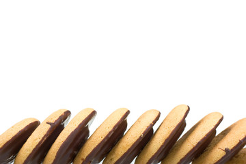 Some chocolate cookies isolated on a white background.