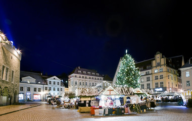 Town square view with Christmas market