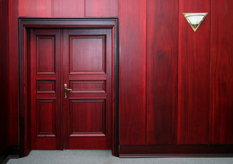 luxury mahogany interior with door - obrazy, fototapety, plakaty
