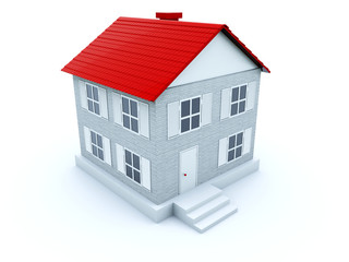 House with red roof isolated on white