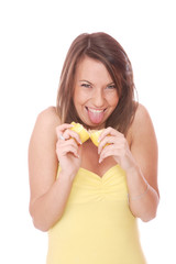 happy model eating a Lemon