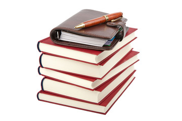 pocket planner and books isolated