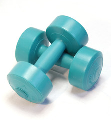 A pair of dumbbell weights.