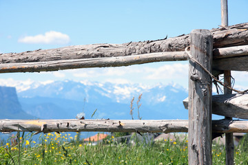 Fototapeta premium Wooden fence on the mountain pasture