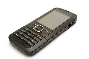 isolated black mobile phone with white background