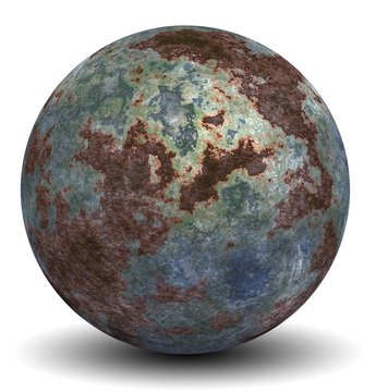 High resolution 3d rusted metal sphere isolated on white