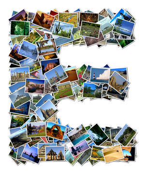 All over the world photo font E with 210 original pictures