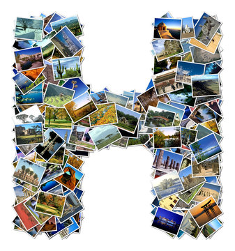 All over the world photo font H with 210 original pictures
