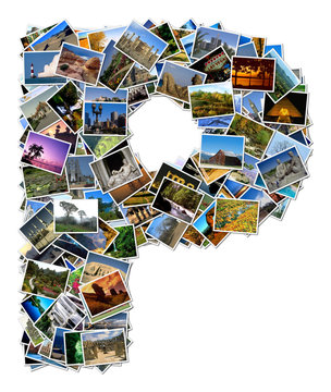 All over the world photo font P with 210 original pictures