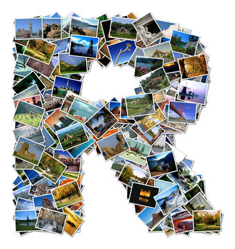 All over the world photo font R with 210 original pictures