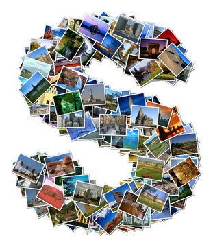 All over the world photo font S with 210 original pictures