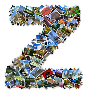 All over the world photo font Z with 210 original pictures