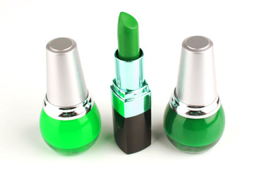 nails polish and lipstick on white