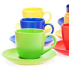 Color cups isolated on white background.
