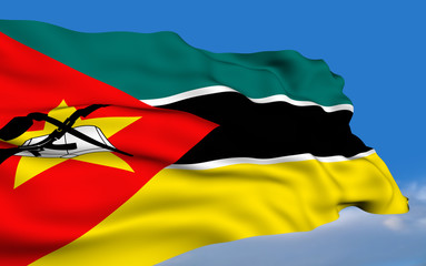 Mozambican flag waving on wind