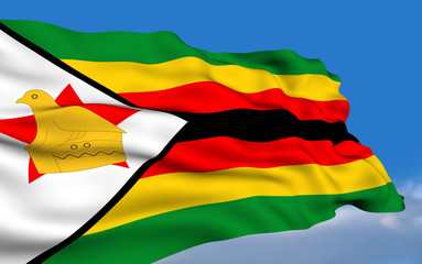 Zimbabwean flag waving on wind