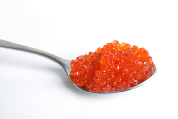 Red caviar in spoon