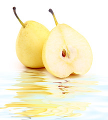 Whole and half pear.